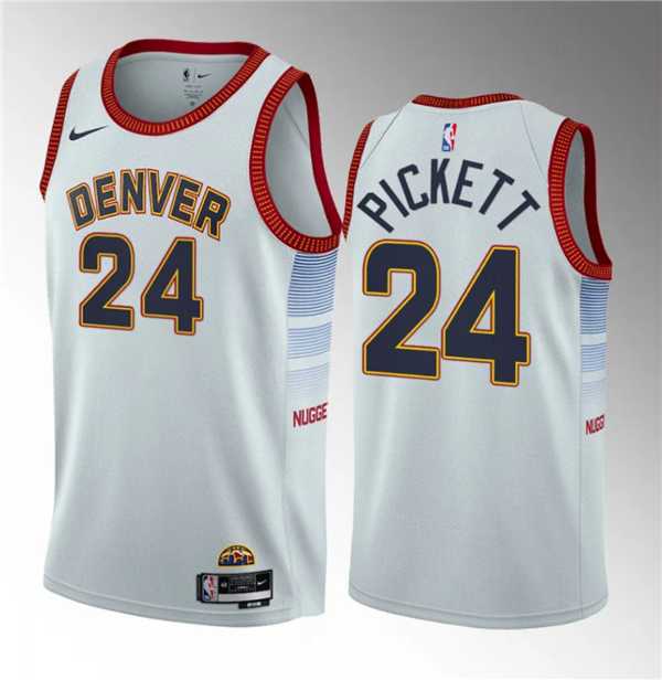 Men%27s Denver Nuggets #24 Jalen Pickett White 2023 Draft Icon Edition Stitched Basketball Jersey Dzhi->denver nuggets->NBA Jersey